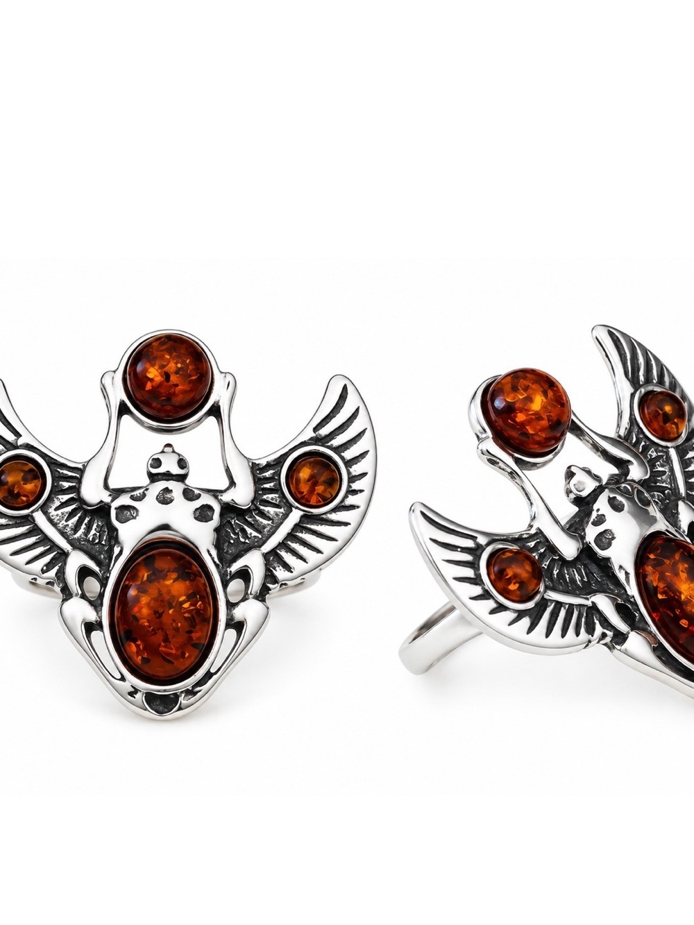 Size 7 Amber sterling silver scarab beetle ring